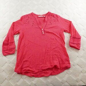 Soft Surroundings Floral Eyelet Top Womens Medium